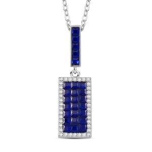 Simulated White and Blue Diamond Pendant Necklace 20 Inches